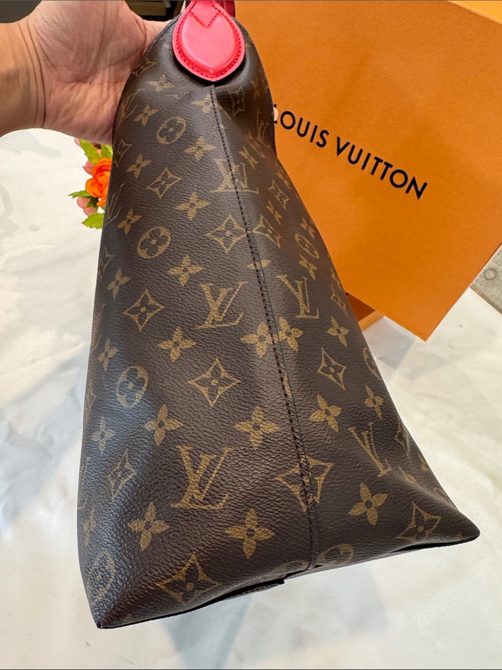 Authentic Louis Vuitton Monogram Flower Hobo bag with Red Interior - Picture 8 of 16